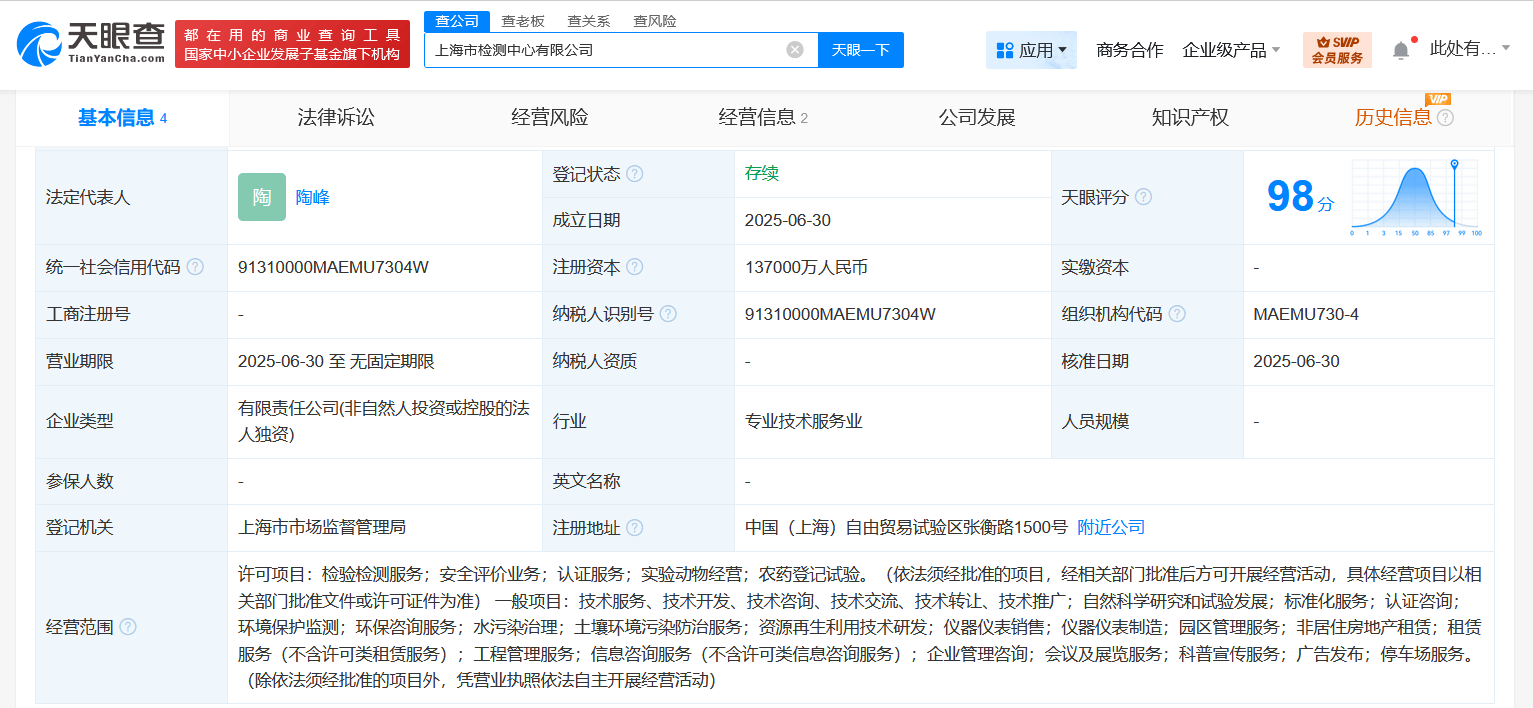 上海檢驗(yàn)檢測(cè)認(rèn)證公司同日成立4家新公司:檢測(cè)認(rèn)證
