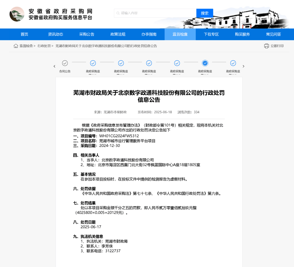 數(shù)字政通因虛假檢測報告問題被罰<strong></p>
<p>檢測報告
</strong>！:檢測報告
